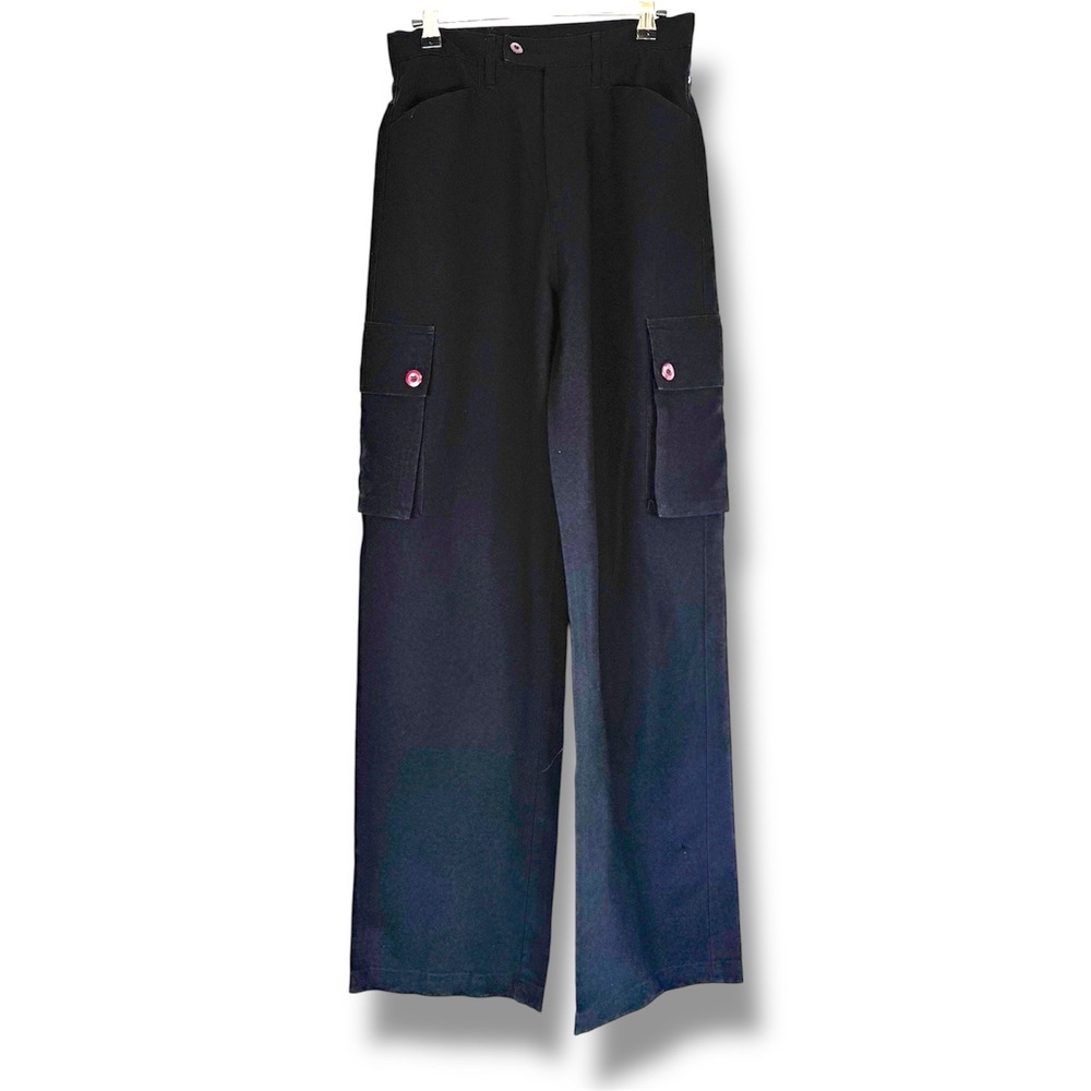 BC Ethic Cargo Pants Womens 28x32 High Waist Wide Leg Button Up Y2K Baggy Black